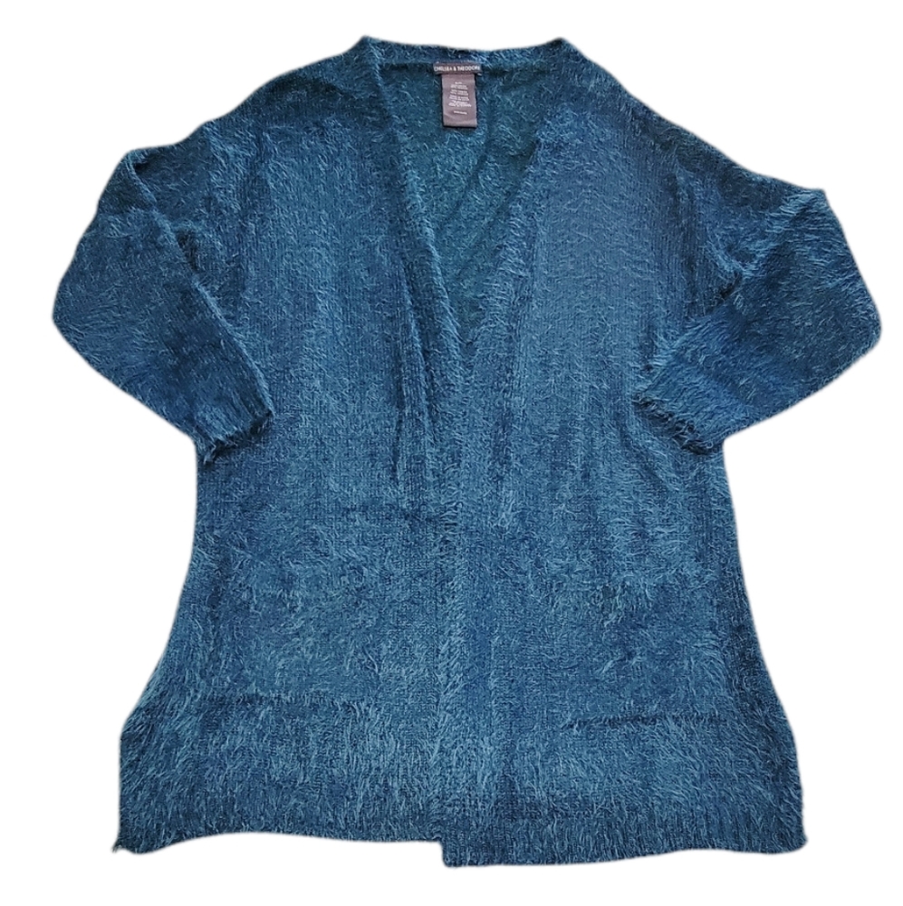 Chelsea & Theodore Teal  Eyelash Long Sleeve Open Cardigan Size‎ Women S.